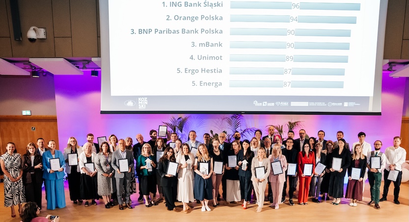 Wszyscy laureaci z wynikami Rankingu ESG 2026 na ekranie